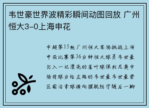 韦世豪世界波精彩瞬间动图回放 广州恒大3-0上海申花